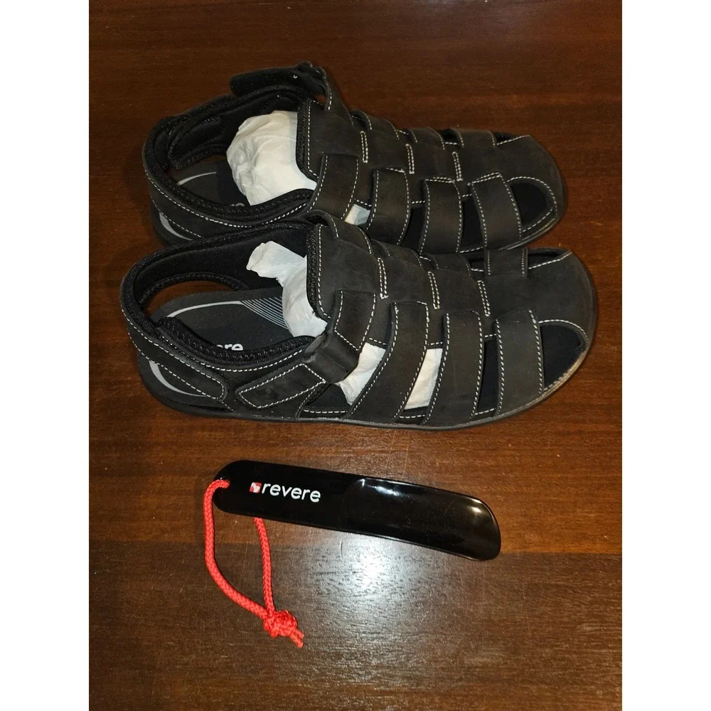 Revere Amsterdam Men's Removable‎ Footbed Sandal Black Size 44 US 10